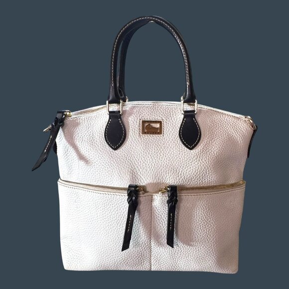 Dooney & Bourke Textured Leather Satchel White Handbag Top Handle Crossbody READ - Picture 1 of 15